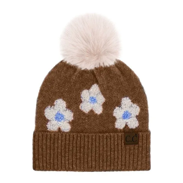 C.C DAISY BEANIE W/ POM (HEATHER BROWN)