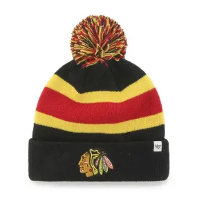 Chicago Blackhawks 47 Brand Black Breakaway Knit Cuffed Poofball Beanie Hat Cap