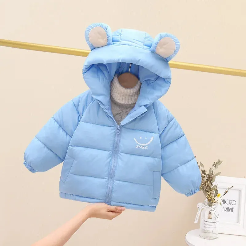 Children's Cotton Jacket 1-7 Year Old Boy and Girl Winter Warm Fashion printing Hooded Down overcoat Thickened New Kids Garments