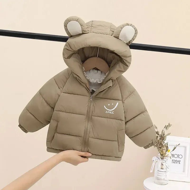 Children's Cotton Jacket 1-7 Year Old Boy and Girl Winter Warm Fashion printing Hooded Down overcoat Thickened New Kids Garments