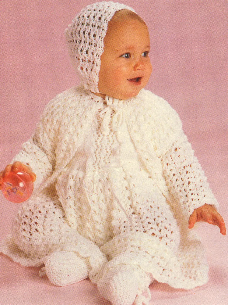 Christening Dress, sweater, booties and Bonnet Pattern