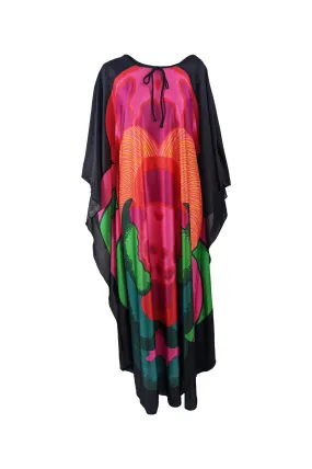 Clive Byrne Vintage Black Floral Kaftan Dress, 1970s