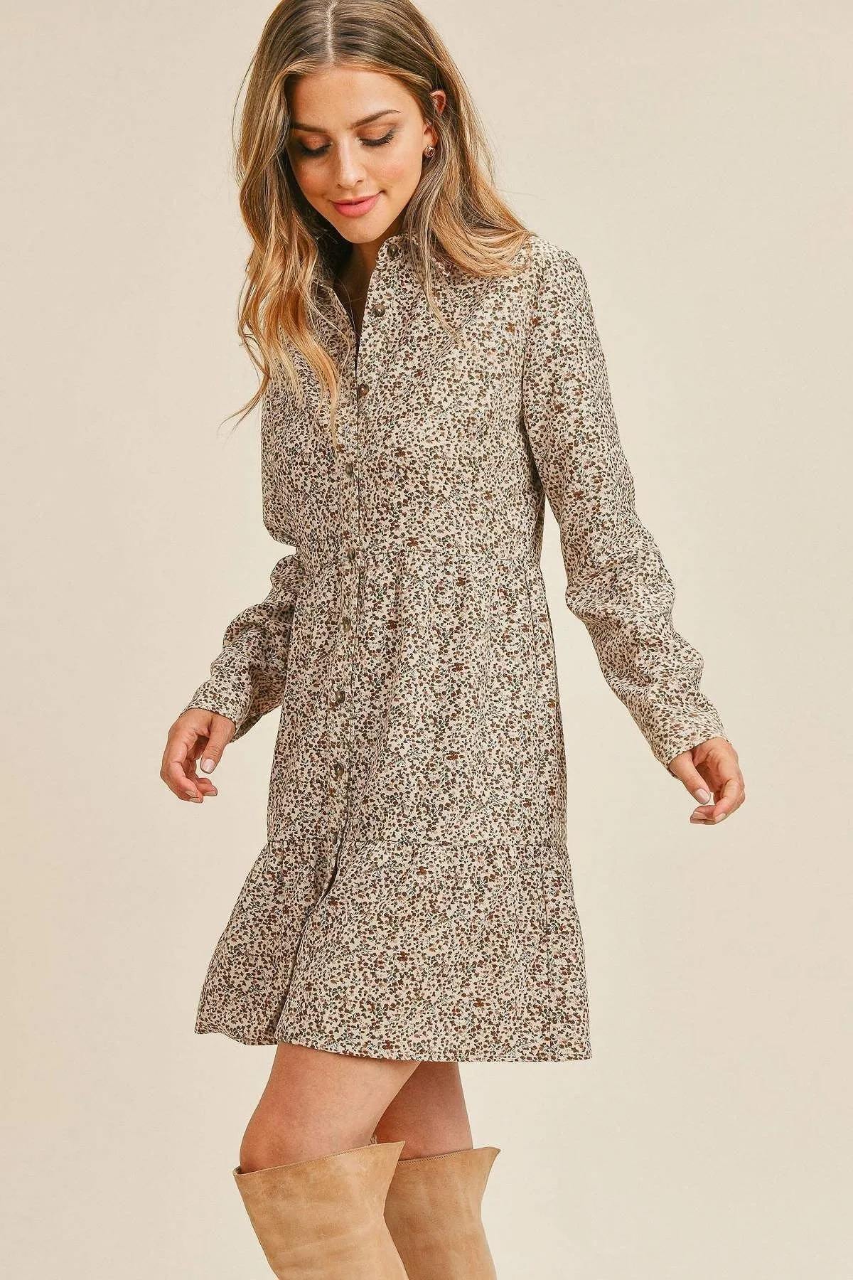 Corduroy Printed Button Down Dress