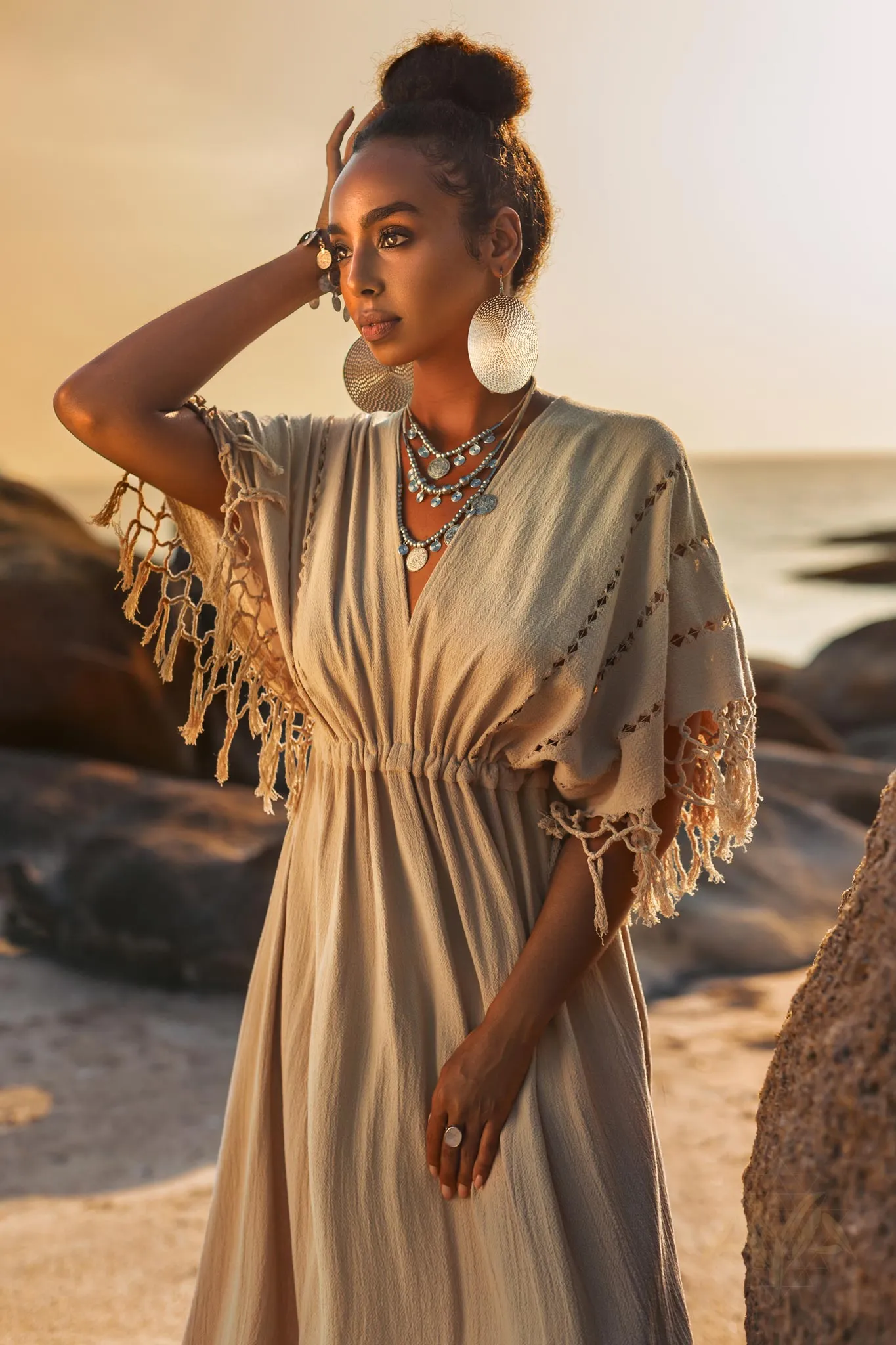 Creamy Sage Boho Dress • Plus Size Dress for Women • Kaftan Maxi Dress