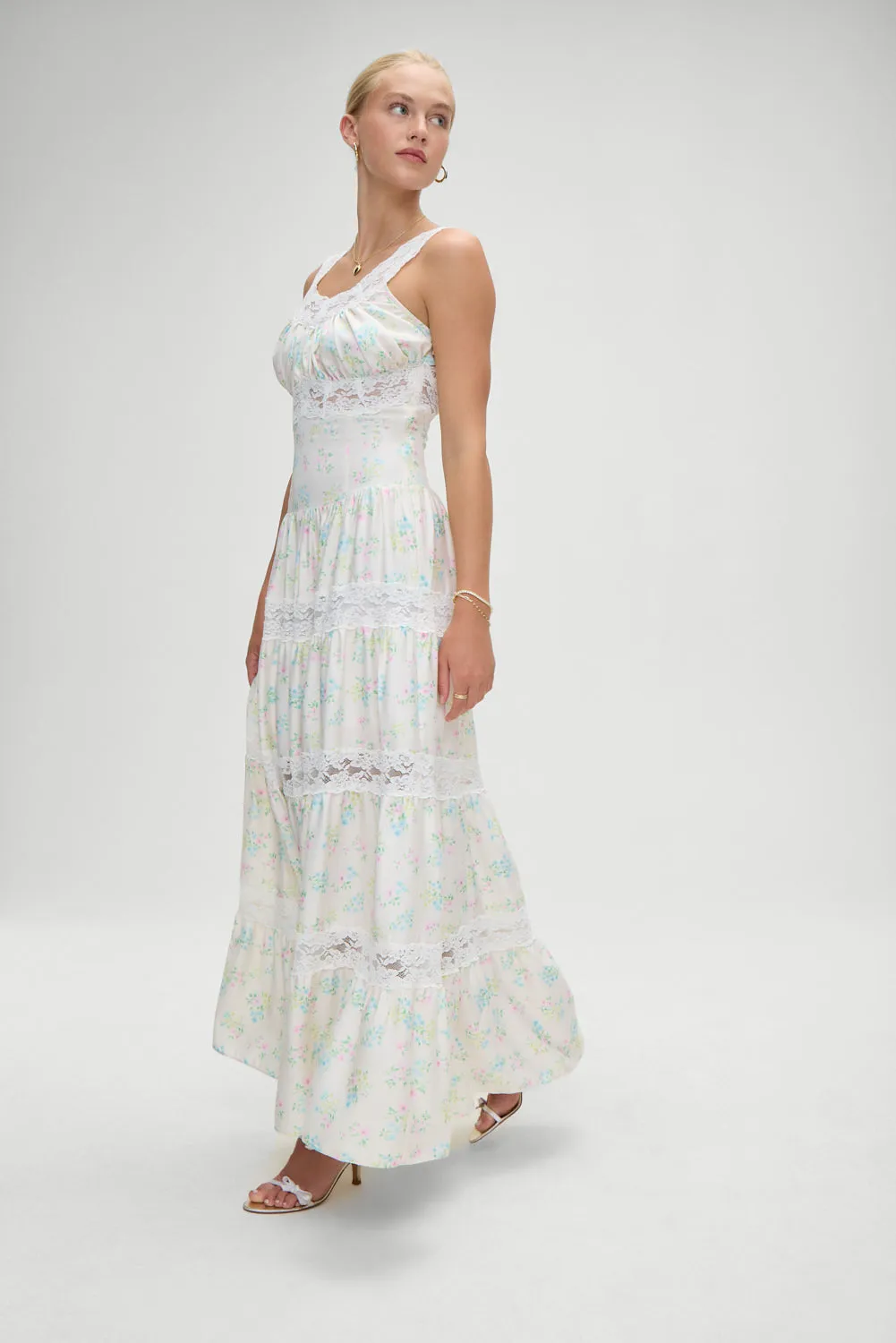 Dakota Floral Satin Maxi Dress - French Riviera