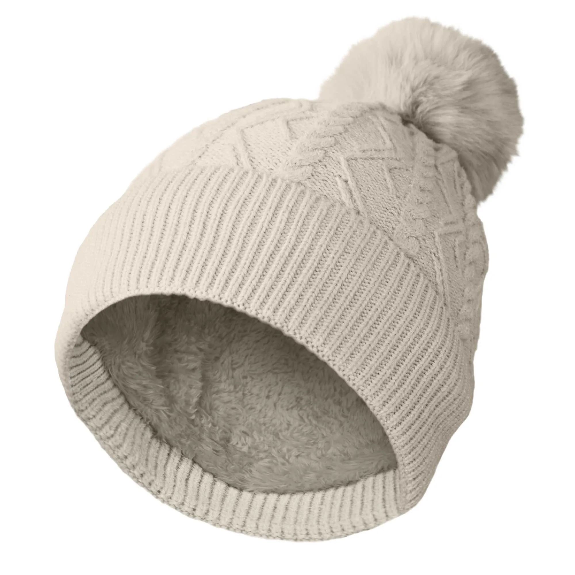 Dalix Cable Knit Pom Beanie