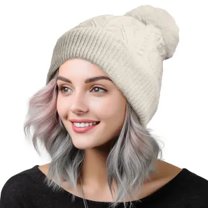 Dalix Cable Knit Pom Beanie