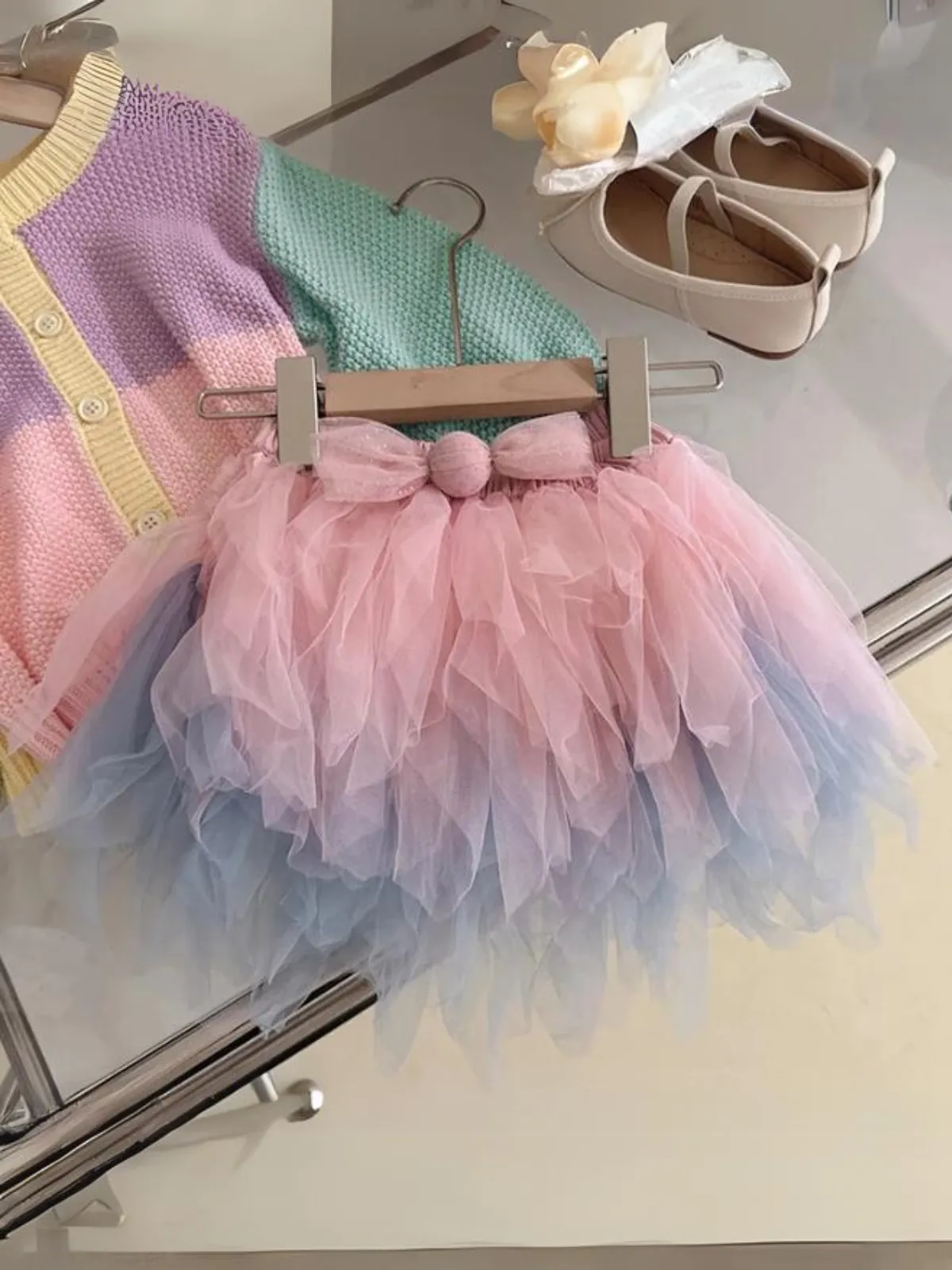 Daydreaming In Pastel Cardigan And Tulle Skirt Set