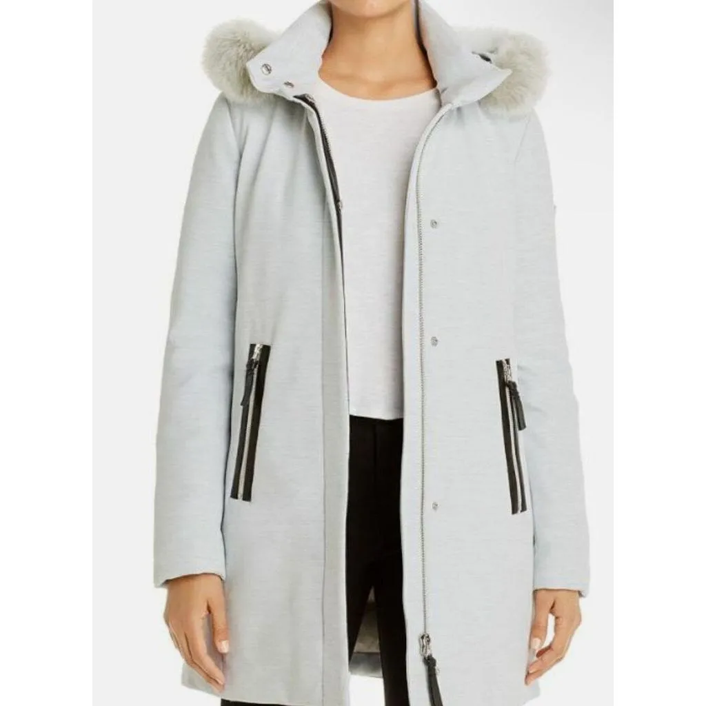 Derek Lam 10 Crosby Women's Grey Melange Fox Fur Trim Down Parka - Size Large