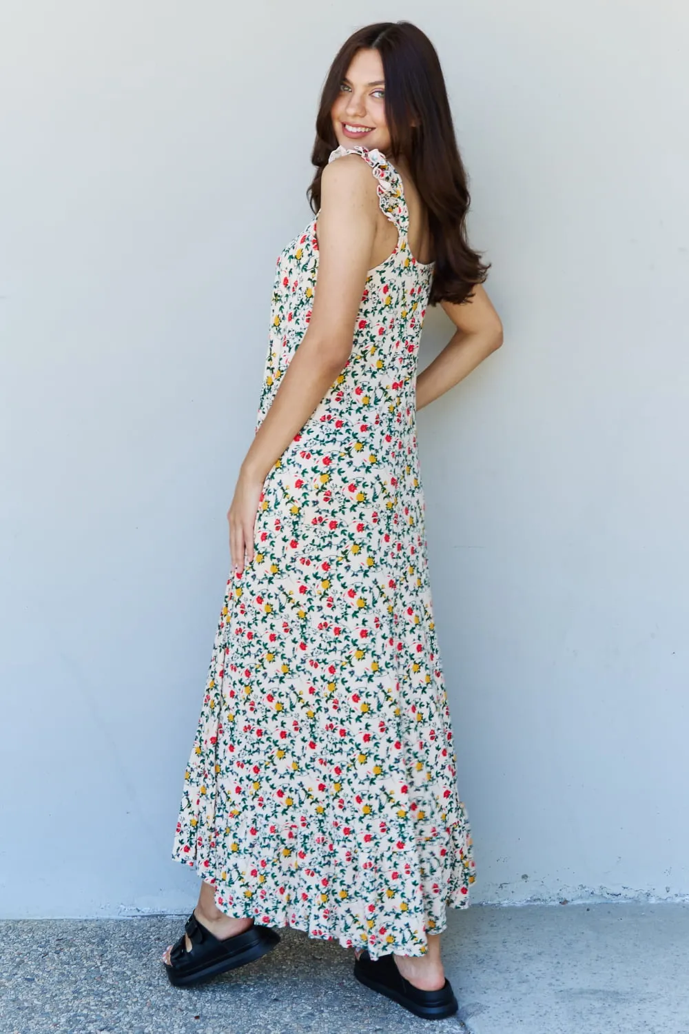 Doublju Ruffle Floral Maxi Dress in Natural Rose