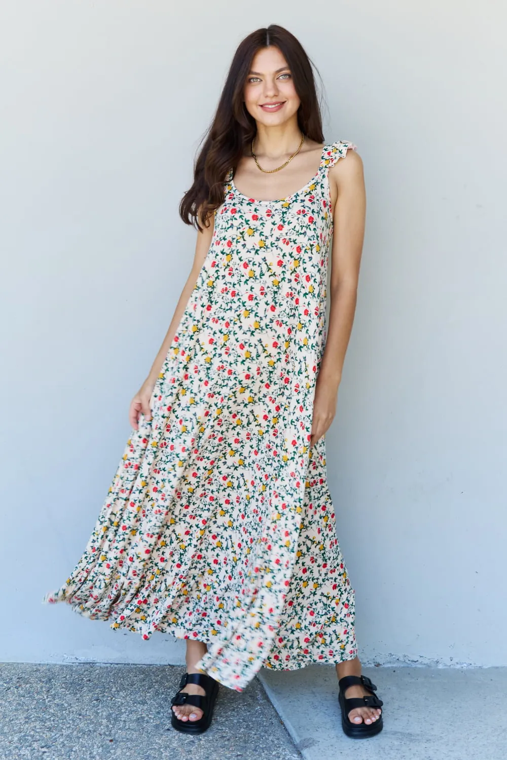 Doublju Ruffle Floral Maxi Dress in Natural Rose