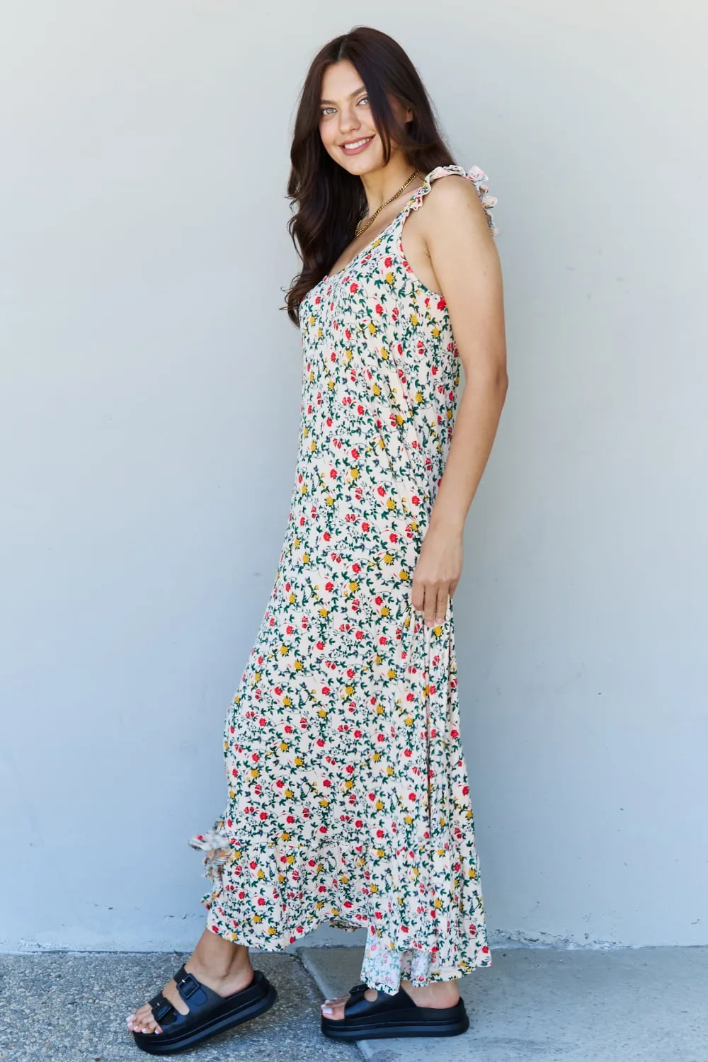 Doublju Ruffle Floral Maxi Dress in Natural Rose