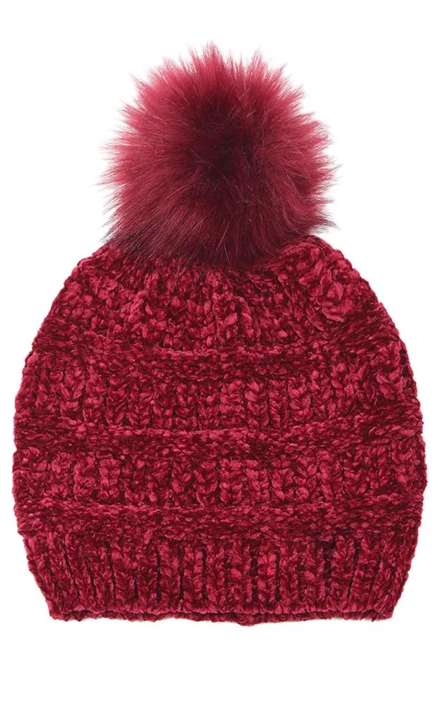 EAH9517 Chenille Beanie w/Pom Pom Hat