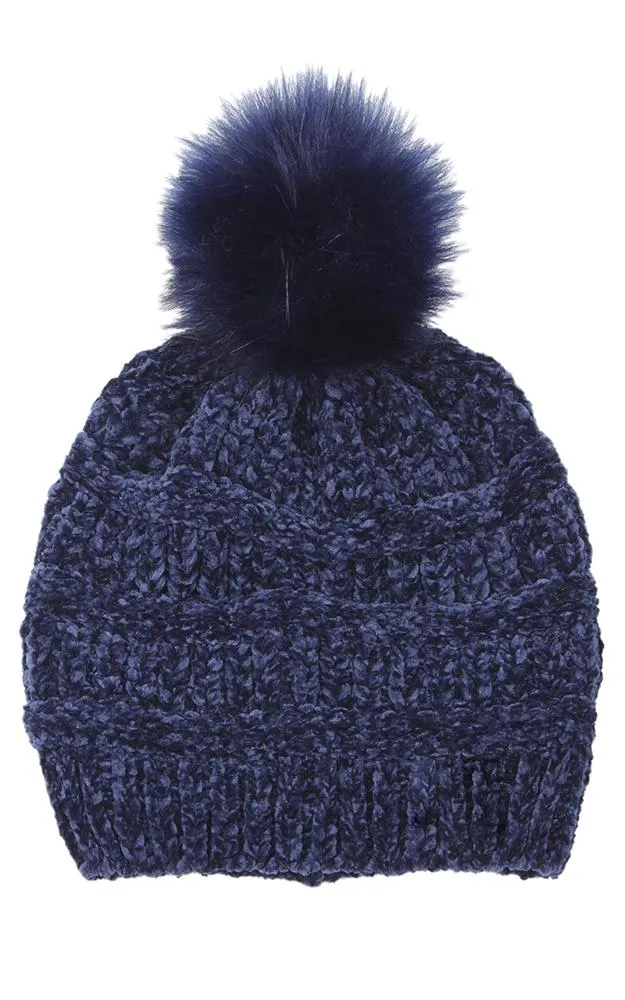 EAH9517 Chenille Beanie w/Pom Pom Hat