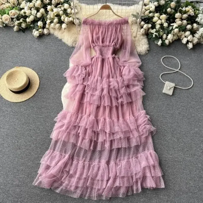 Elegant Ruffle A-line Maxi Dress