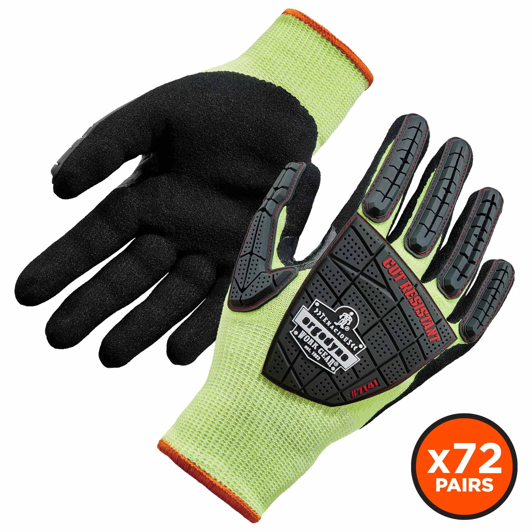 Ergodyne 17836 7141-CASE 2XL Lime ANSI A4 DIR Nitrile-Coated CR Gloves 72-Pair