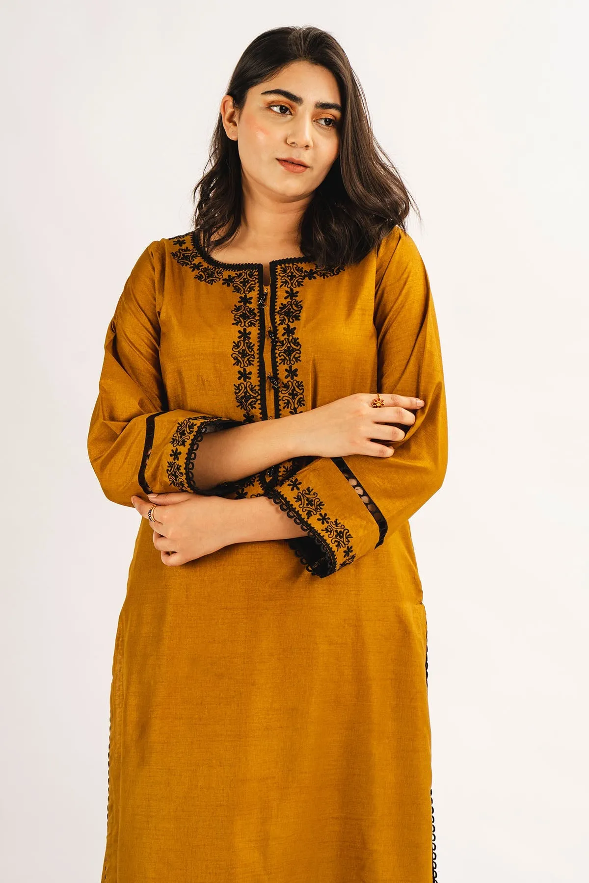 Fahza by Fareeha - Bloom - Mustard Yellow - Self-Cotton - 2 Piece