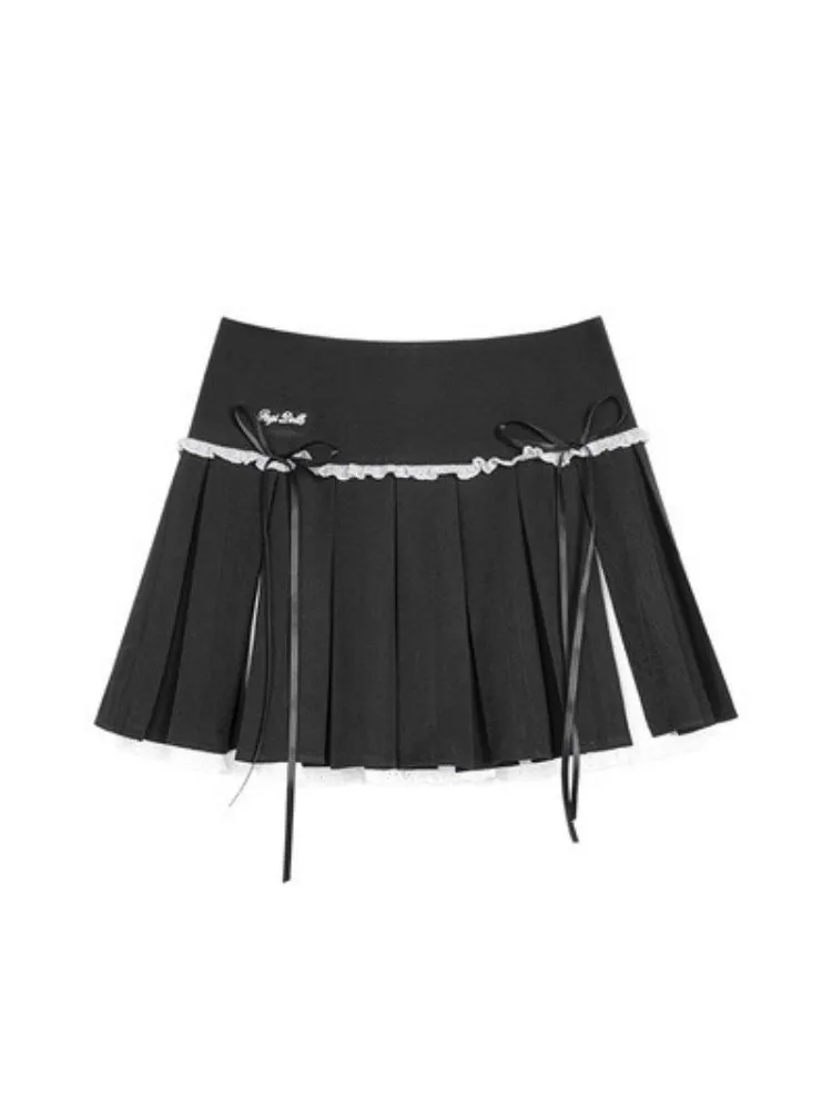 Fake Layered Ribbon Pleated Mini Skirt【s0000003828】