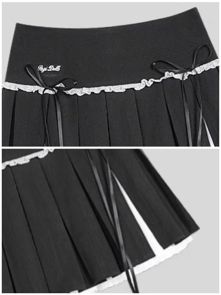 Fake Layered Ribbon Pleated Mini Skirt【s0000003828】