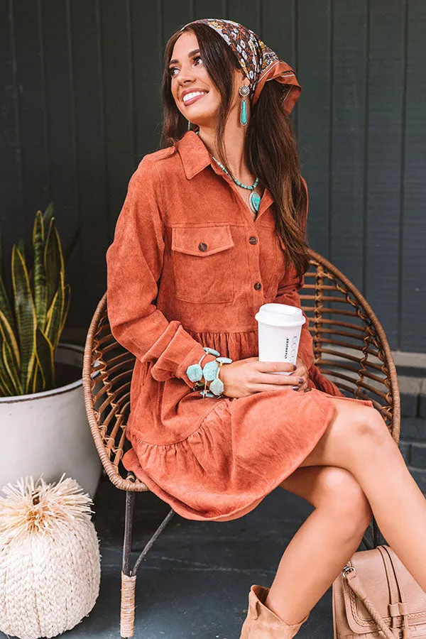 Fall Adventure Babydoll Corduroy Dress In Rust