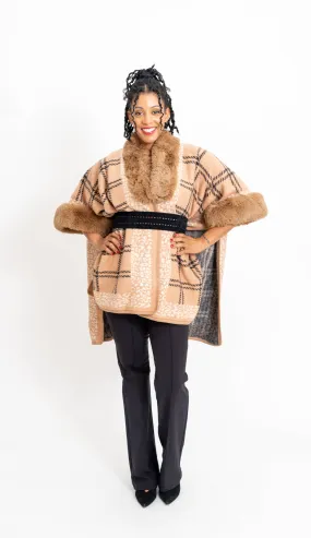 Fashion A610 Faux Fur Trim Cape