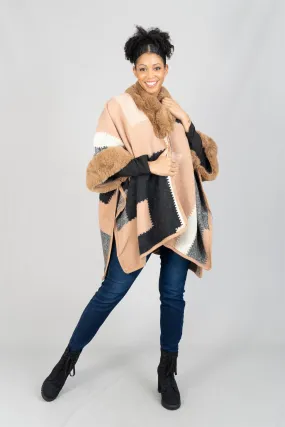 Fashion A611 Faux Fur Trim Cape