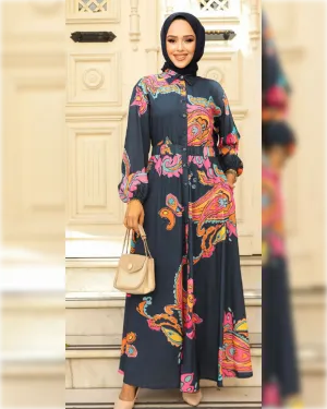 Fatimah Cinch Waist Maxi Shirtdress in Gorgeous Shade  فستان فاطمة بستايل القميص و بخصر مزموم و باللون مميز و جميل