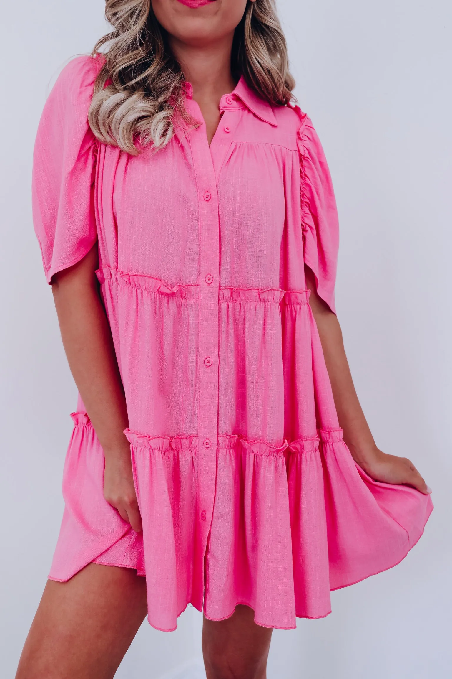 Fierce Femininity Pocketed Babydoll Dress - Pink