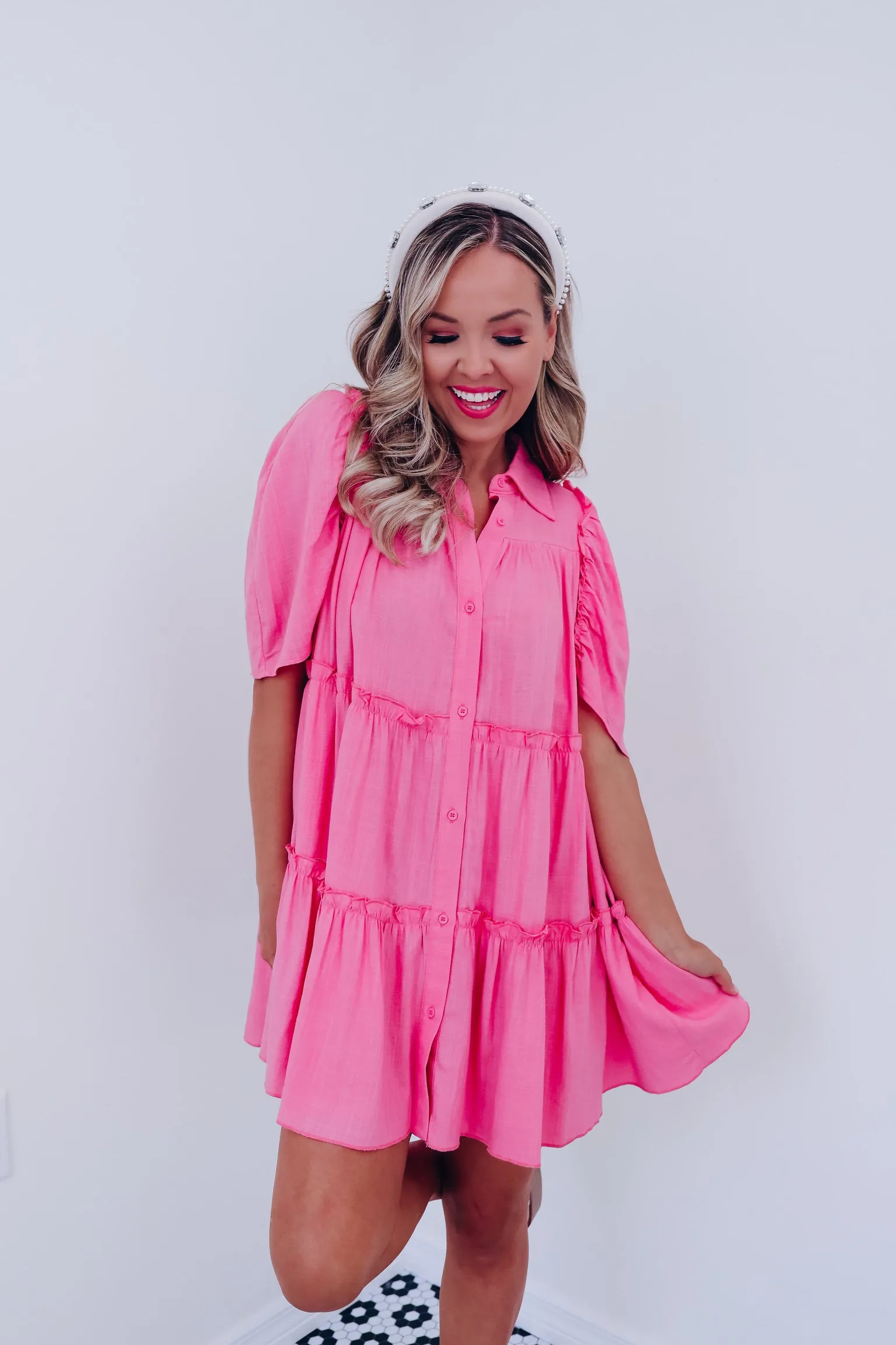 Fierce Femininity Pocketed Babydoll Dress - Pink