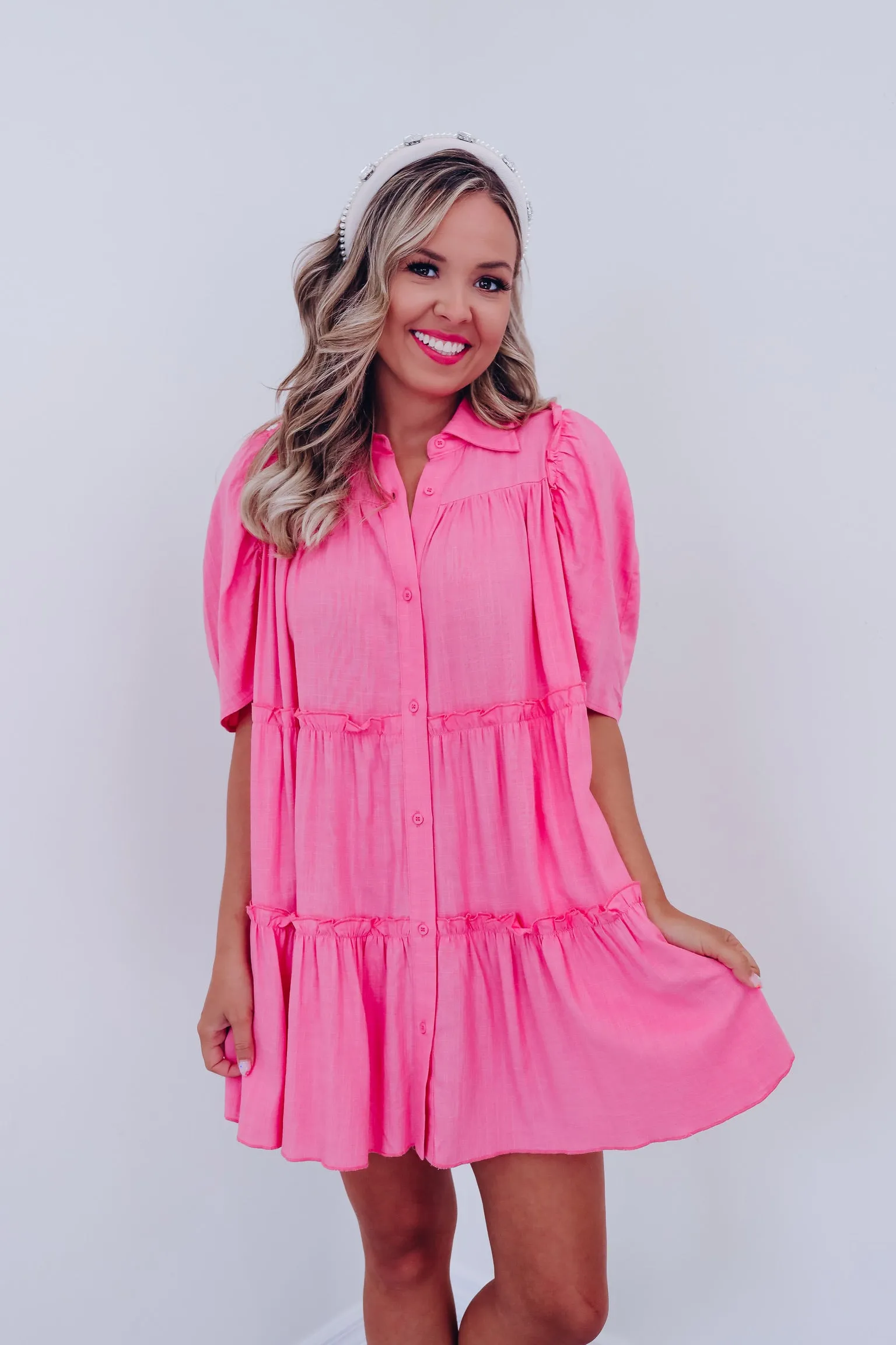 Fierce Femininity Pocketed Babydoll Dress - Pink