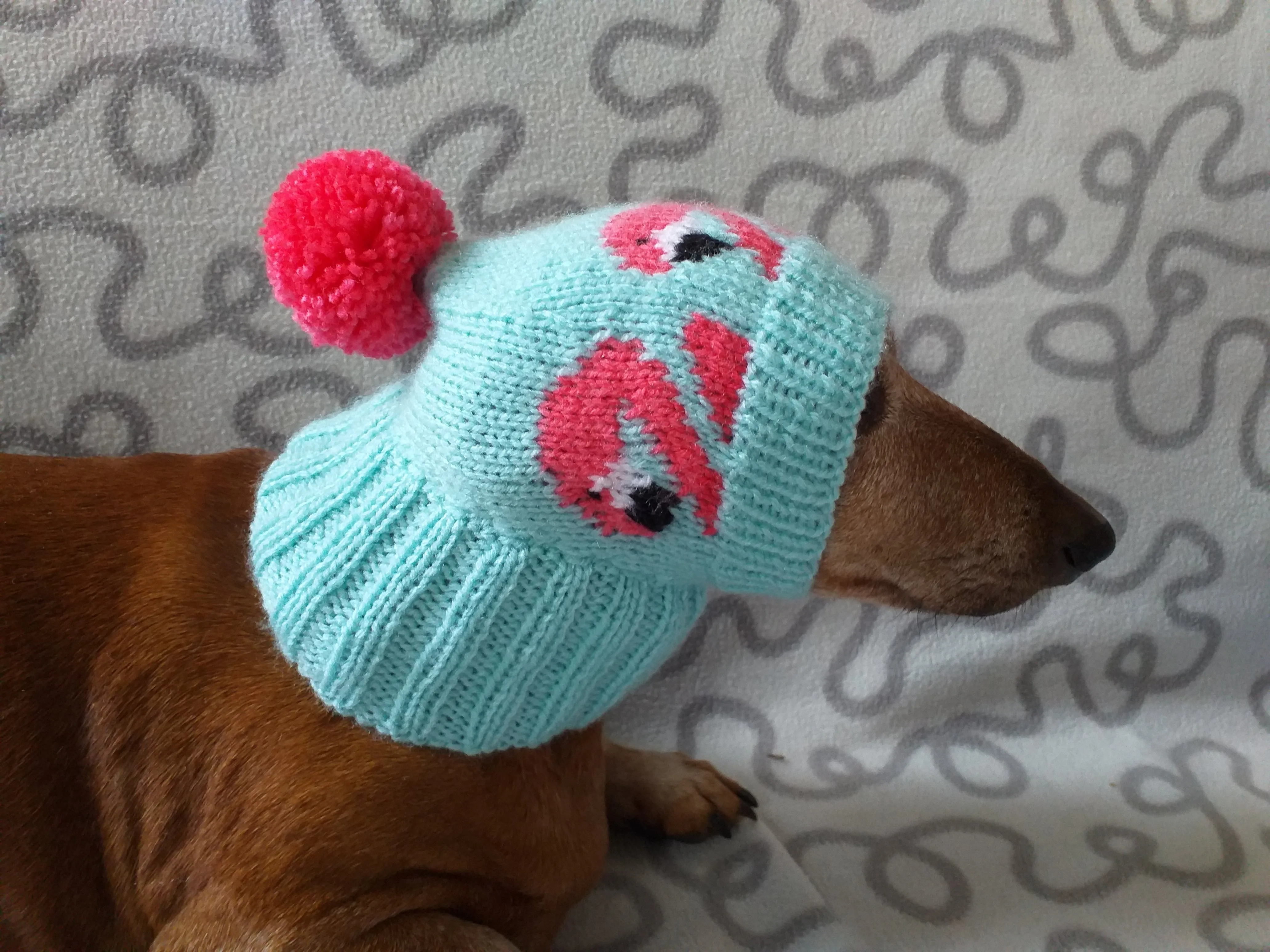 Flamingo knitted hat for dogs, dog clothes with flamingos