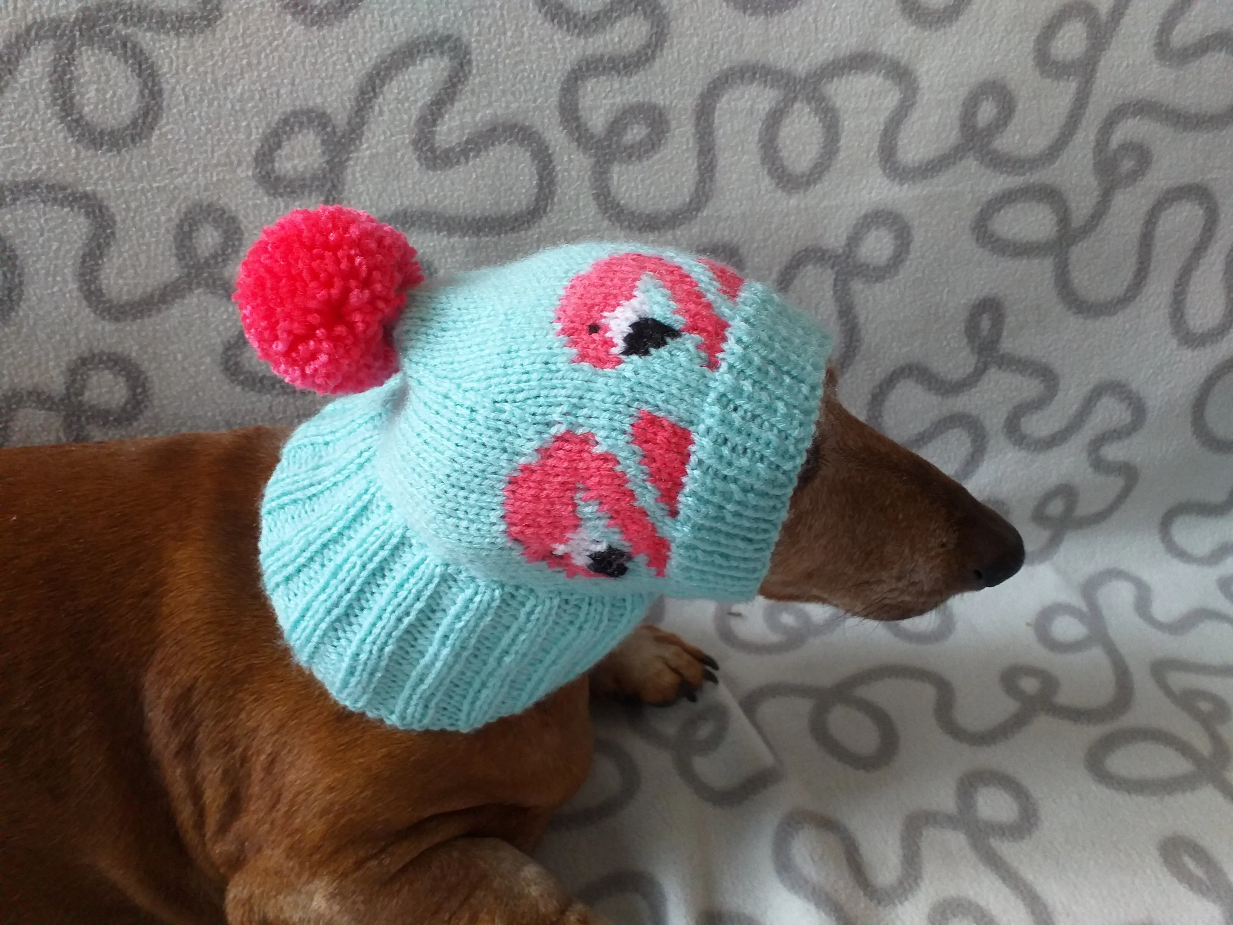 Flamingo knitted hat for dogs, dog clothes with flamingos