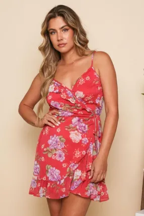 Floral Print Surplice Mini Dress