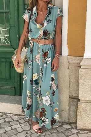 Floral Vintage Button Maxi Dress