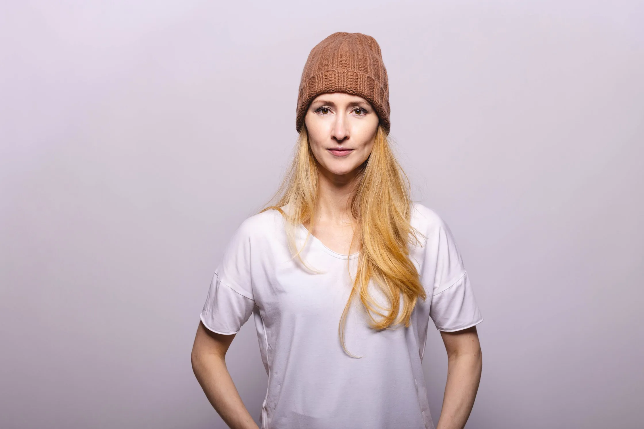 Fold-Over Ribbed Caramel Cashmere Hat