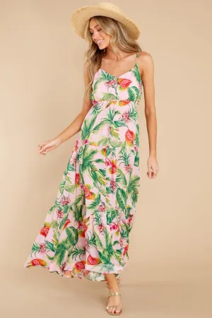 Frond Memories Coral Pink Floral Print Maxi Dress