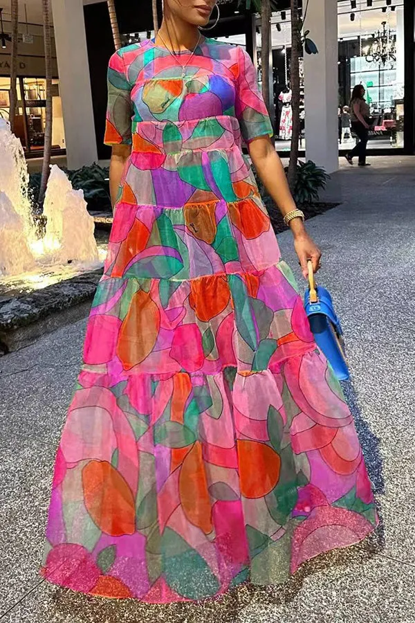 Fruit Print Swing Maxi Dress