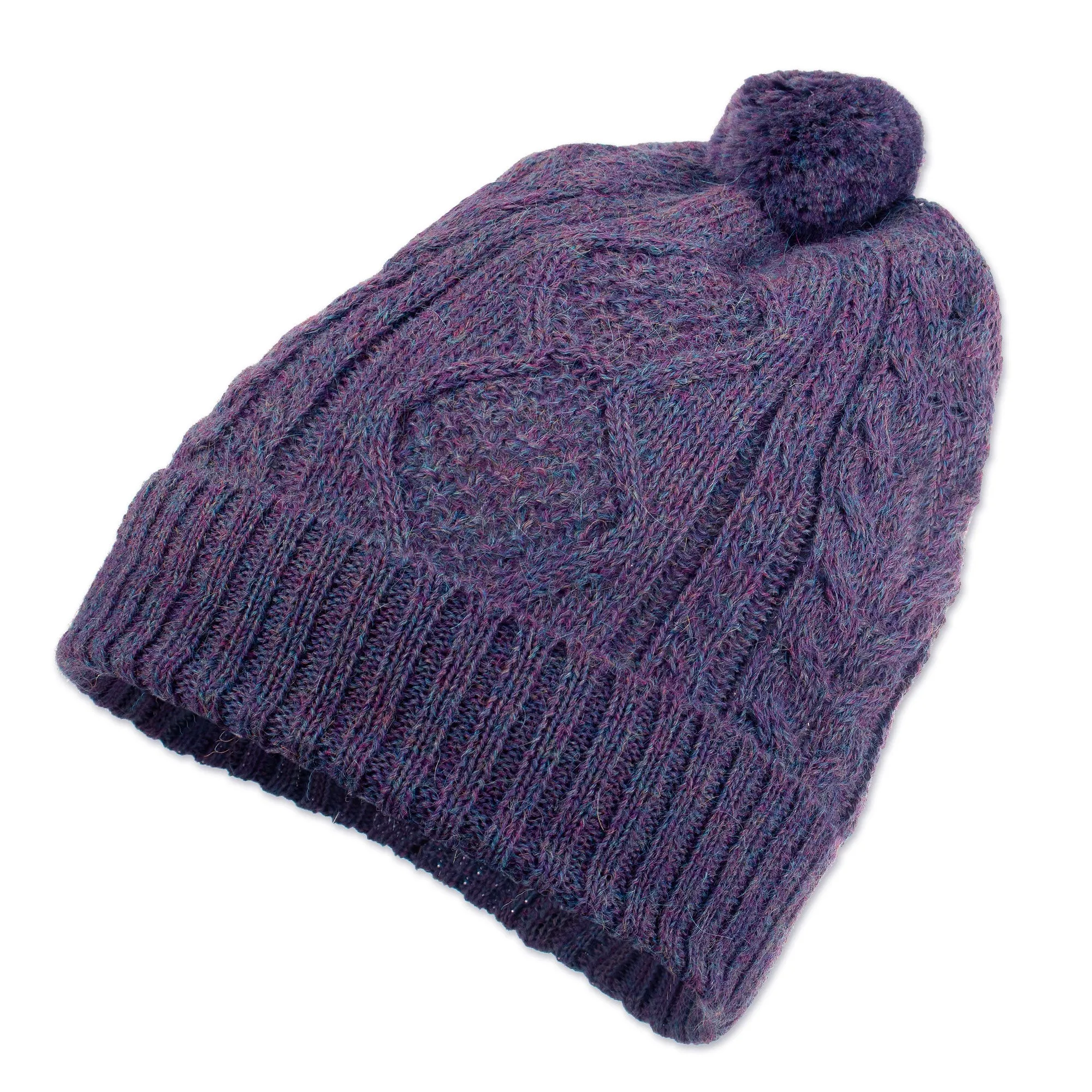 Geometric Soft 100% Alpaca Knit Hat in a Purple Hue - Purple Braid | NOVICA