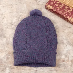 Geometric Soft 100% Alpaca Knit Hat in a Purple Hue - Purple Braid | NOVICA