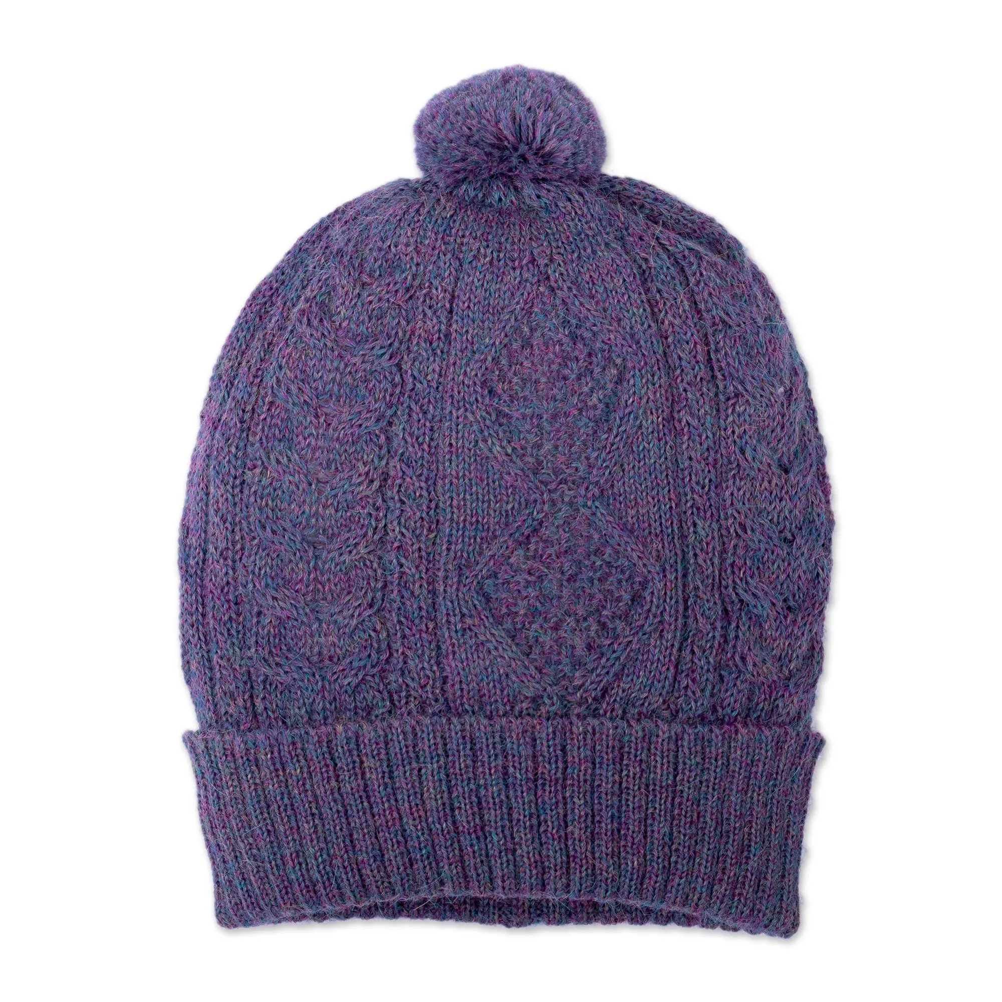 Geometric Soft 100% Alpaca Knit Hat in a Purple Hue - Purple Braid | NOVICA