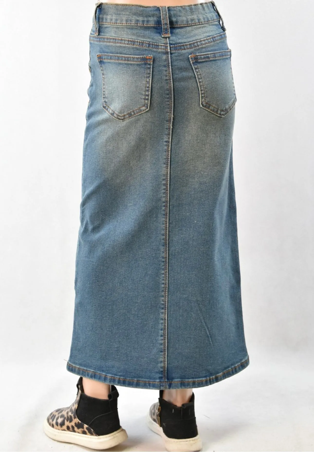 Girl's Stonewash Long Denim Maxi Skirt medium Light  Blue