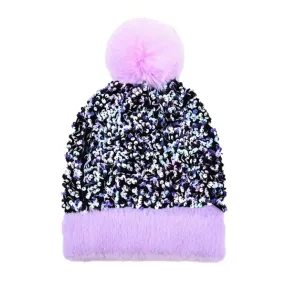 Glitzy Glam Pom Beanie: purple