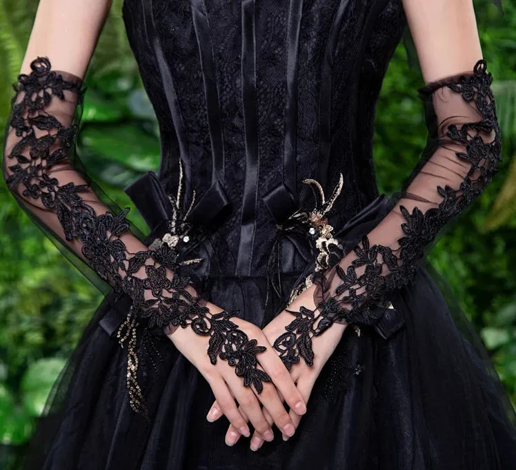 Gothic Lace Long Fingerless Gloves