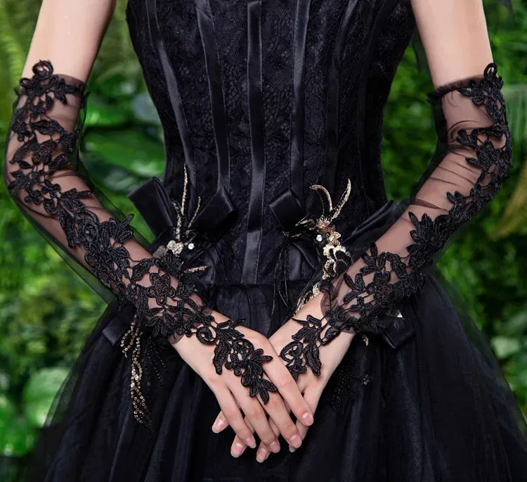 Gothic Lace Long Fingerless Gloves