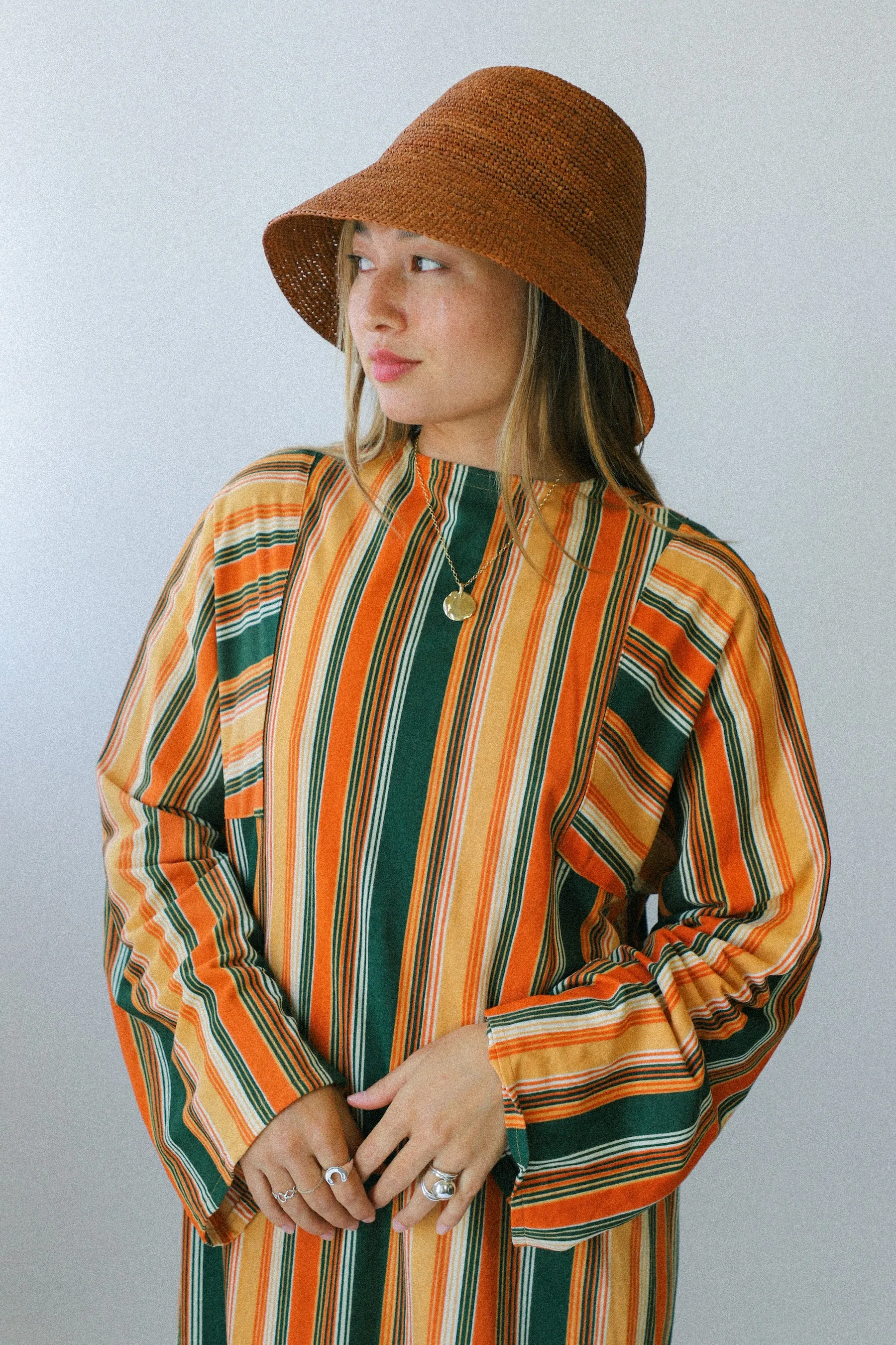 Green   Orange 1960s Striped Maxi