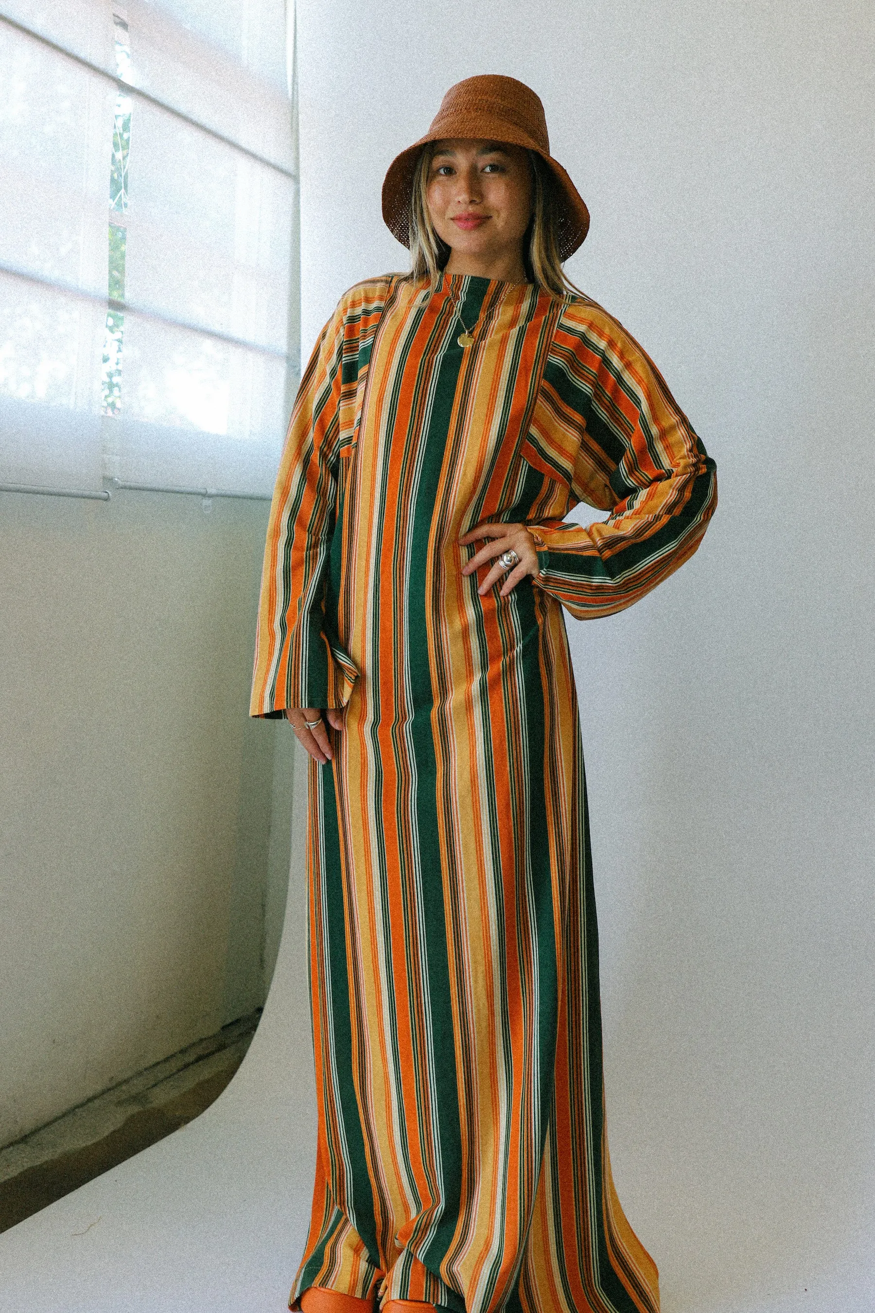 Green   Orange 1960s Striped Maxi