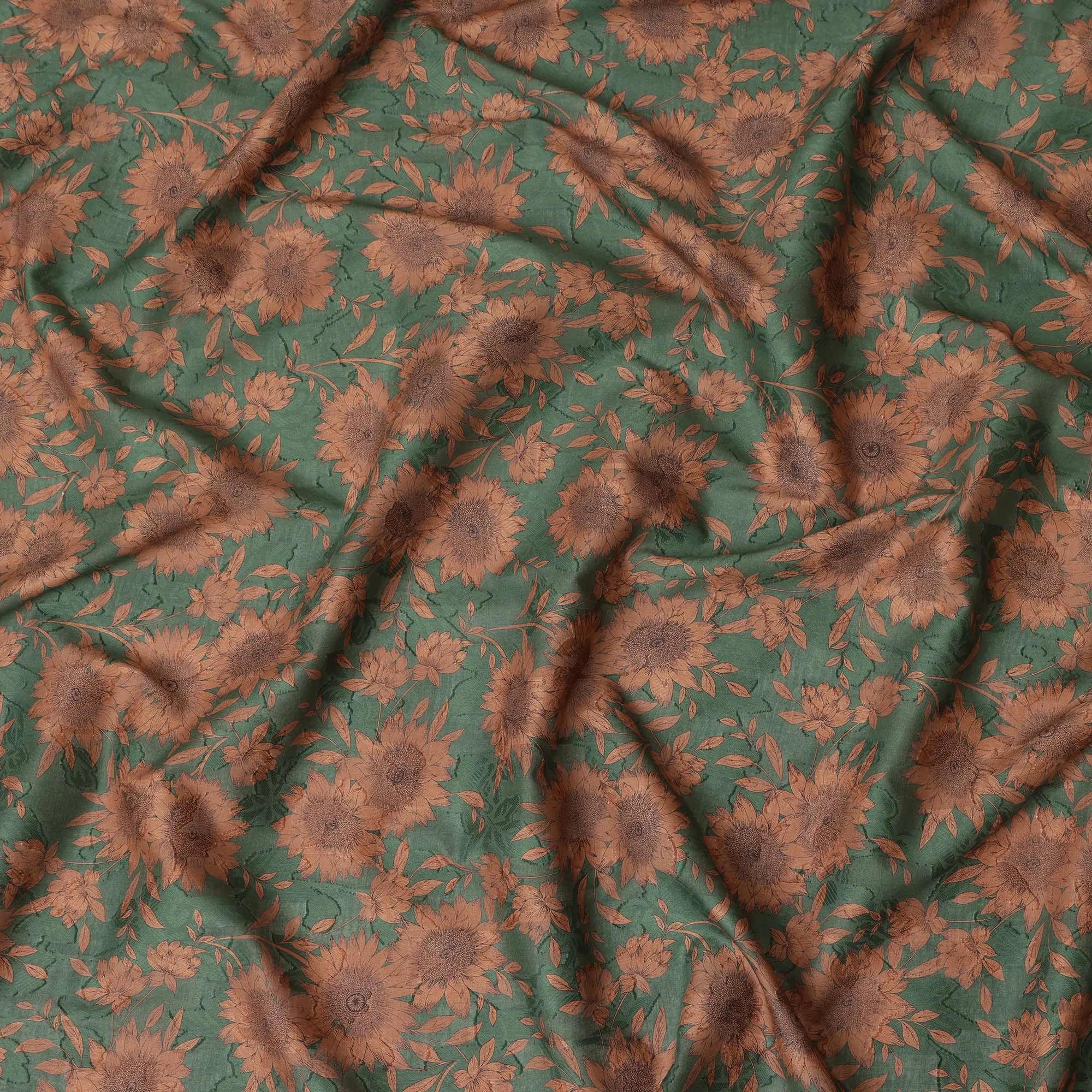 Green Sunflower Cotton Uragiri Voile Fabric having Jacquard, 110 cm Width-D20569