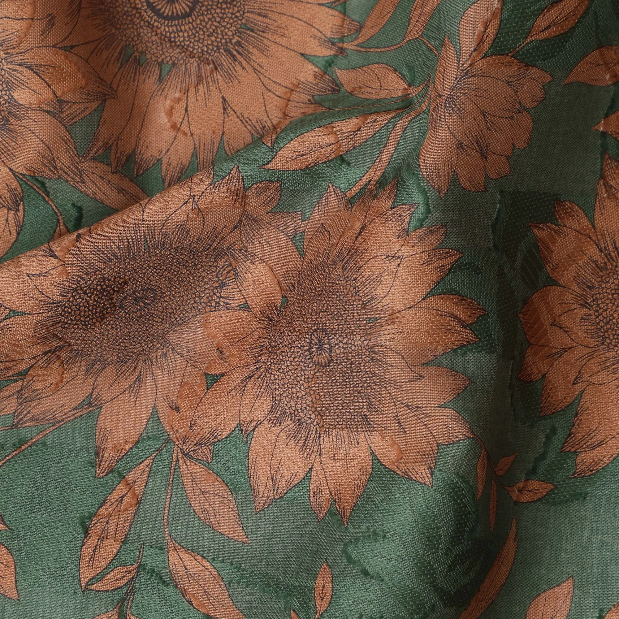 Green Sunflower Cotton Uragiri Voile Fabric having Jacquard, 110 cm Width-D20569