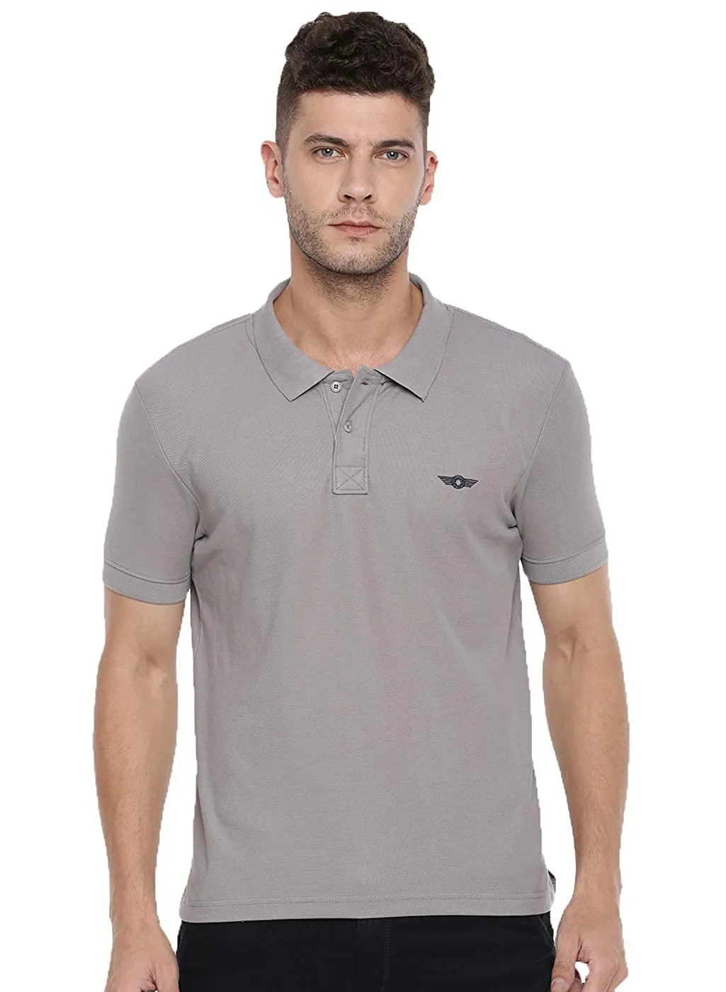 Grey Slim Fit Polo Neck T-Shirt with collar for Men