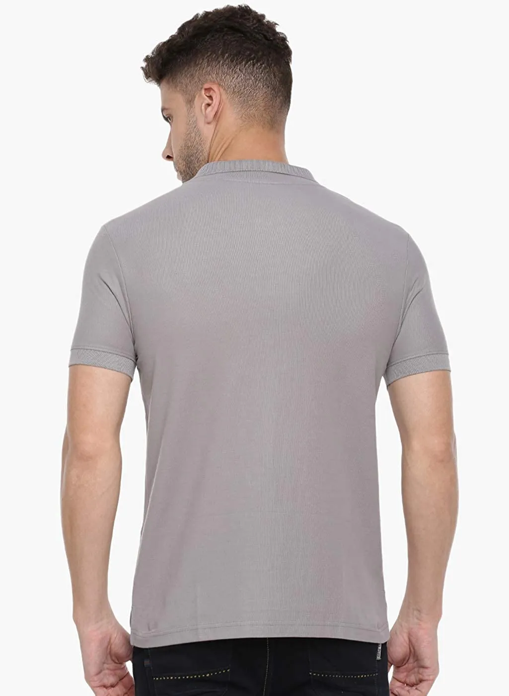 Grey Slim Fit Polo Neck T-Shirt with collar for Men